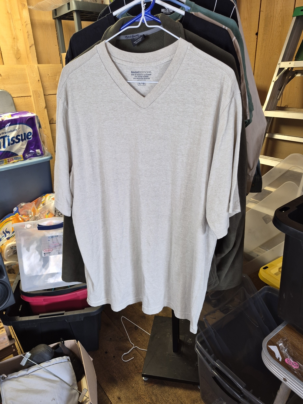 Basic Editions Men's V-Neck Short Sleeve Tee - Light Beige Bin 52